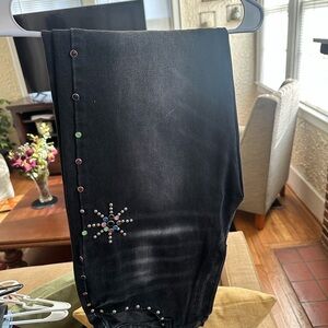 Black Jeans with Rhinestone Star Design